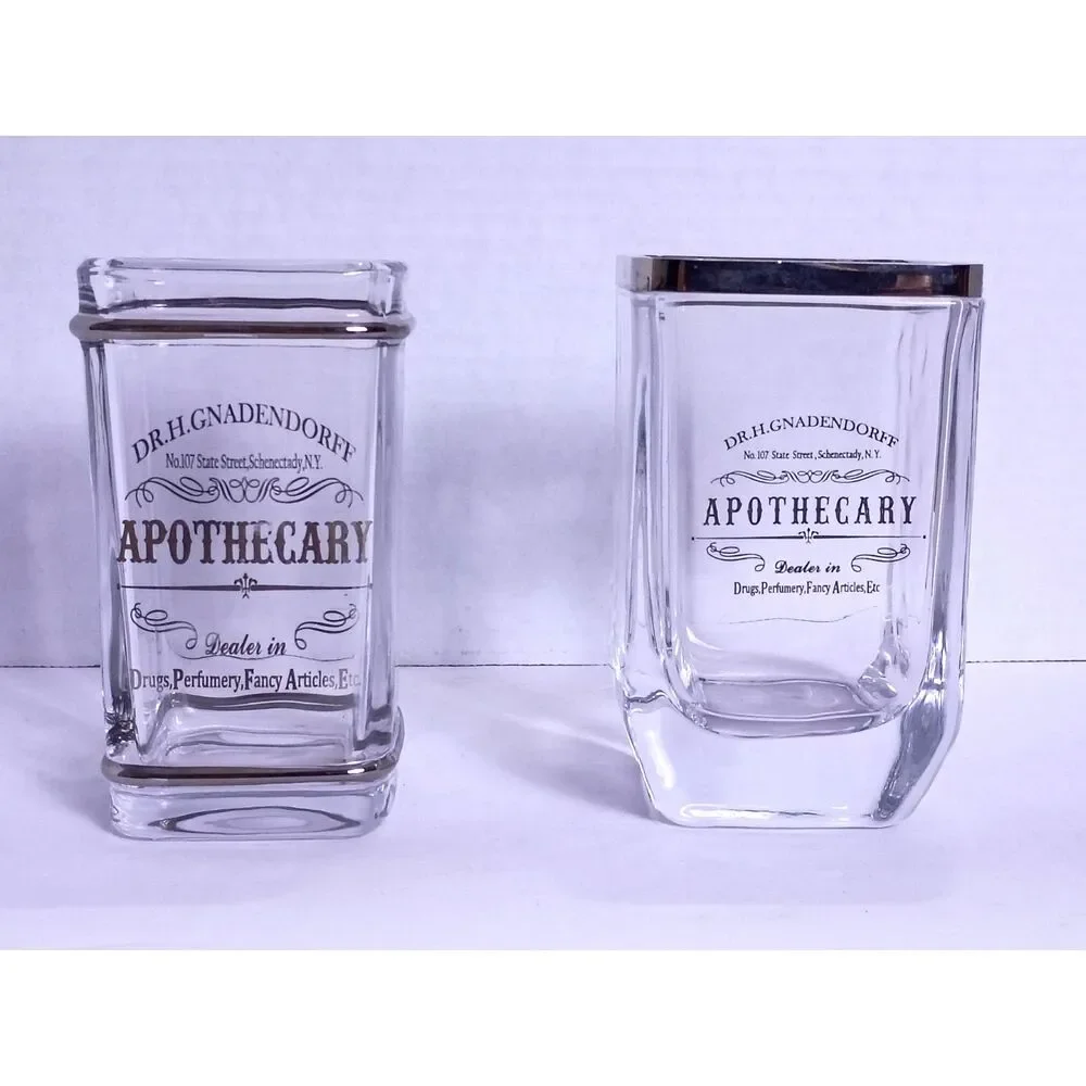 Bella Lux Apothecary Collection Vtg Apothecary Label Vanity Tumbler Brush holder